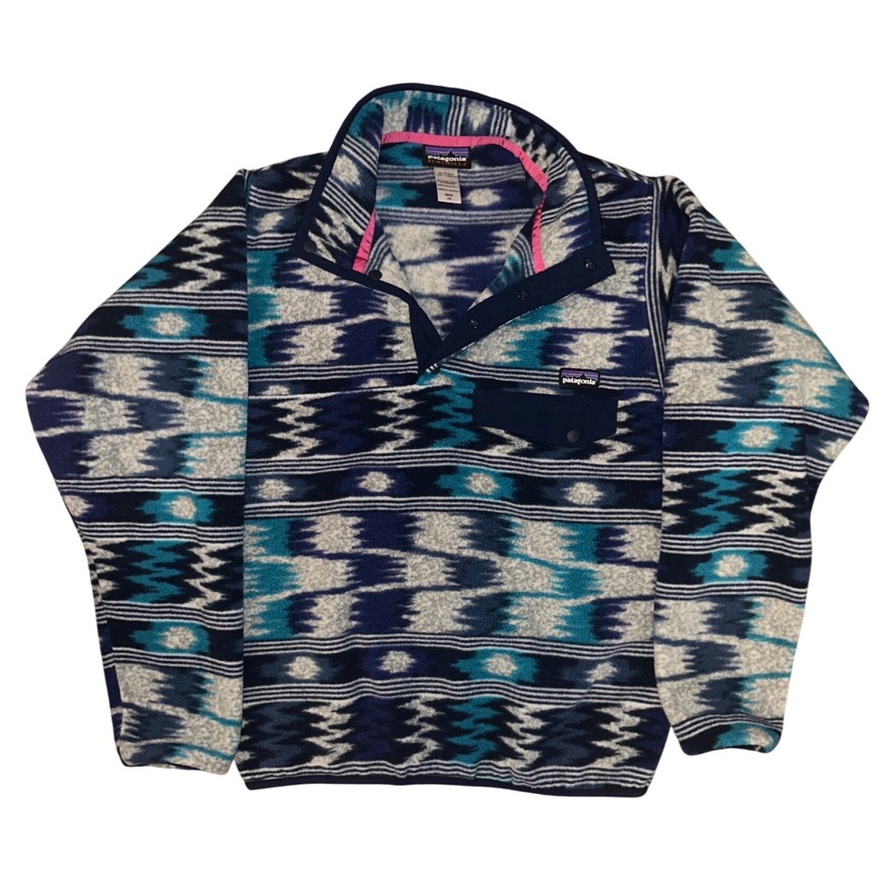 Patagonia Synchilla Snap-T Fleece Pullover Mens XS Blue Tribal Geometric Print